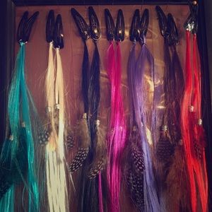Clip-in feather hair extensions